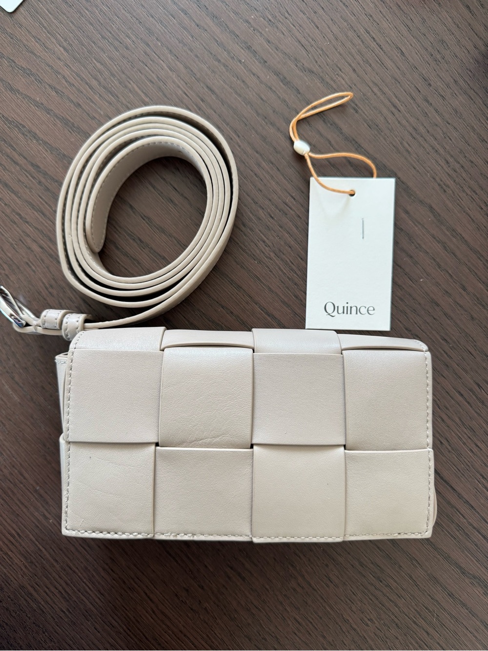 Quince Italian Beige Leather Handwoven Flap Crossbody